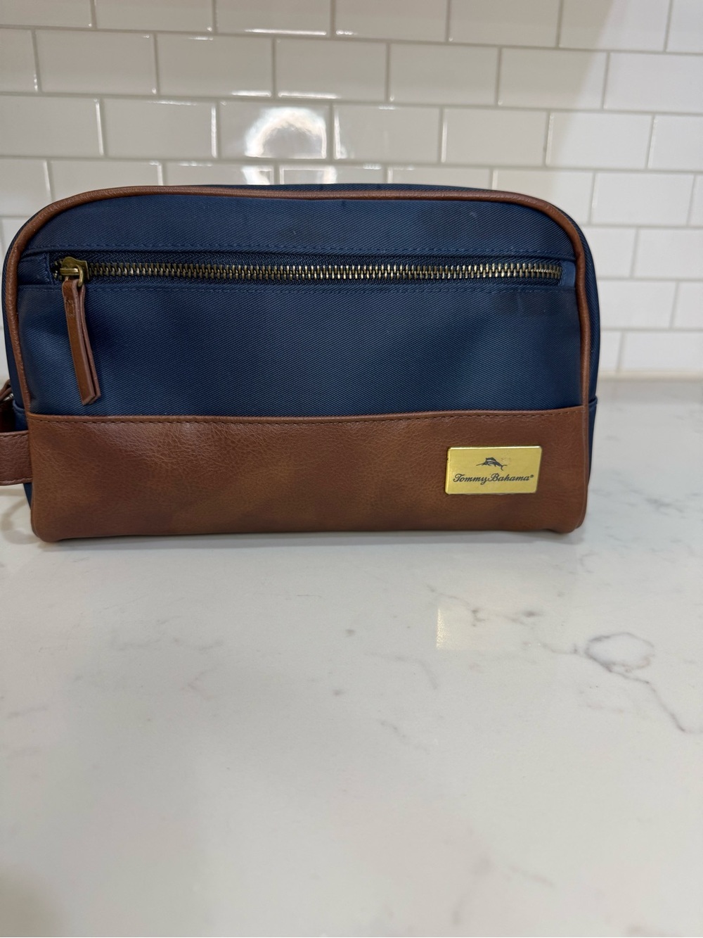 Tommy Bahama Navy and Brown Toiletry Dopp Kit